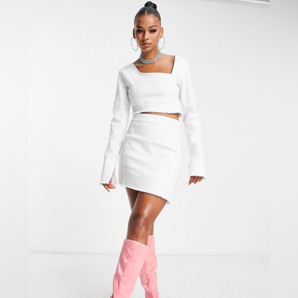 Fashionkilla denim frayed asymmetric mini skirt. - Picture 2 of 4